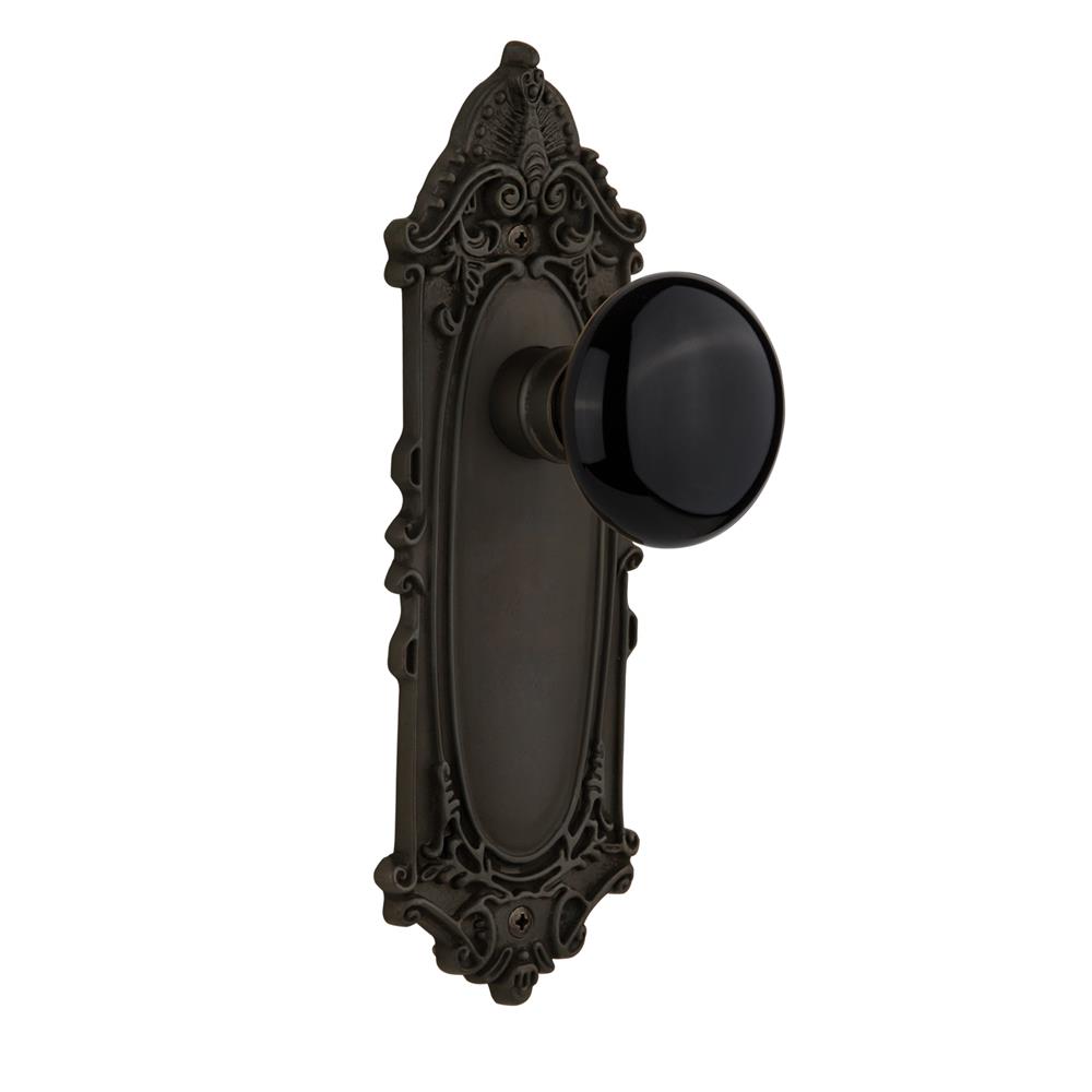 Nostalgic Warehouse VICBLK Single Dummy Victorian Plate with Black Porcelain Knob without Keyhole in Oil Rubbed Bronze